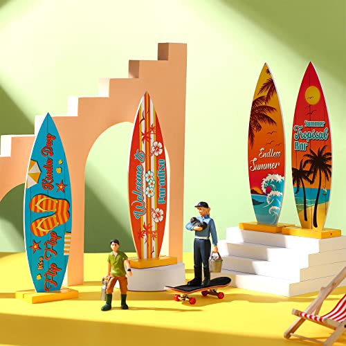 4 Pieces Surfboard Table Decorations Surfboard Beach Signs Welcome to Paradise Sign Tropical Bar Table Centerpieces Endless Summer Wood Sign Flip Flop Table Letters for Home Decor (8.27 x 2.4 Inch)