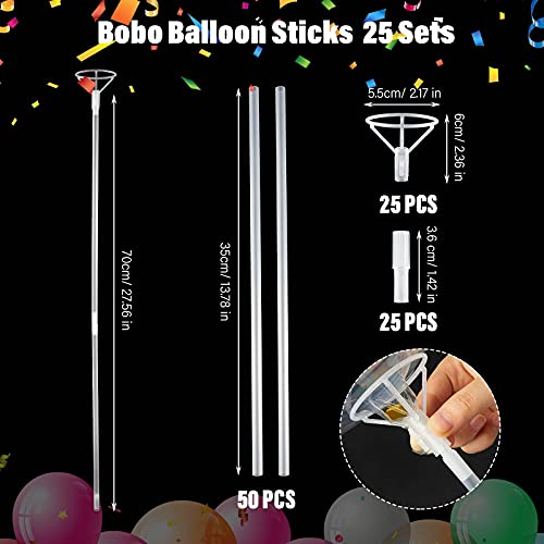 Bobo Balloon Sticks Clear Transparent Balloon Sticks Long Clear Balloon Holder with Cups for Balloons Birthday Valentine's Day Mother’s Day Graduation Wedding Anniversary decoration (25 Sets)
