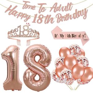 rose gold 18th birthday decorations for girls rose gold 18th birthday banner 18th birthday sash 18th tiara 40 inch no. 18 rose gold foil balloons rose gold confetti balloons 18th rose gold party set
