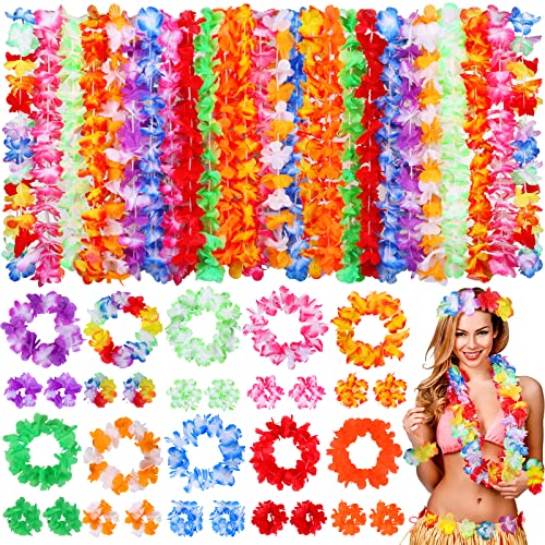 70 Counts Hawaiian Leis Bulk Luau Party Decorations Hawaiian Tropical Party Favors Lei for Adults Kids Hawaii Silk Flower Leis Necklaces Headbands Wristbands Hawaiian Luau Party Supplies Floral Leis