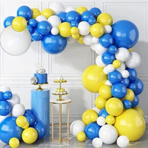 blue yellow balloons, rams balloons garland kit, 78 pack 3 sizes 18 inch 10 inch 5inch blue yellow white latex balloons with 16ft strip for baby shower anniversary birthday wedding graduation office party diy decoration