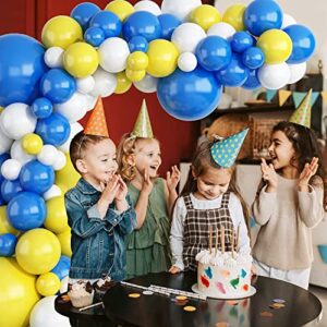Blue Yellow Balloons, Rams Balloons Garland Kit, 78 Pack 3 Sizes 18 inch 10 inch 5inch Blue Yellow White Latex Balloons with 16FT Strip for Baby Shower Anniversary Birthday Wedding Graduation Office Party DIY Decoration