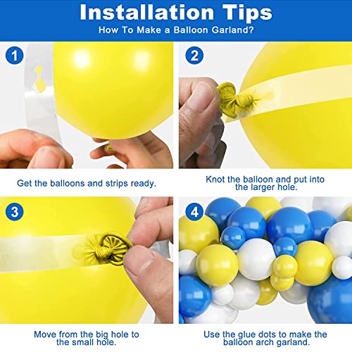 Blue Yellow Balloons, Rams Balloons Garland Kit, 78 Pack 3 Sizes 18 inch 10 inch 5inch Blue Yellow White Latex Balloons with 16FT Strip for Baby Shower Anniversary Birthday Wedding Graduation Office Party DIY Decoration