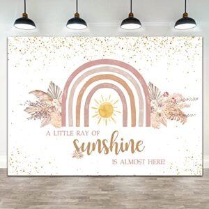 ticuenicoa 7×5ft boho rainbow baby shower backdrop a little ray of sunshine is almost here baby shower party banner wall decorations boho pampas glitter dots girls baby shower background
