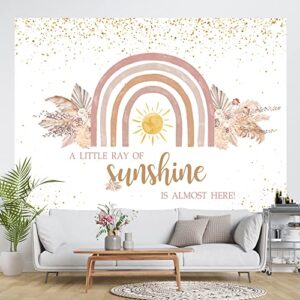 Ticuenicoa 7×5ft Boho Rainbow Baby Shower Backdrop A Little Ray of Sunshine is Almost Here Baby Shower Party Banner Wall Decorations Boho Pampas Glitter Dots Girls Baby Shower Background