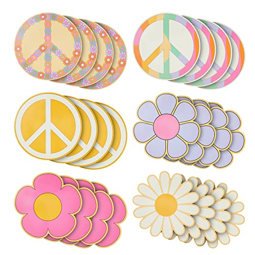 24 Pieces Retro Hippie Paper Cutouts for 60s Hippie Decorations for Party, Groovy Classroom Decor (7.9 in)