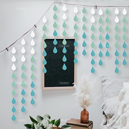 AUEAR, Raindrop Garland Blue Paper Hanging Raindrop for Decor (8 Pack)