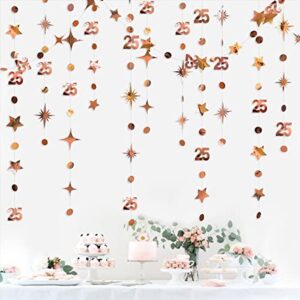 rose gold 25th birthday decorations number 25 circle dot twinkle star garland metallic hanging streamer bunting banner backdrop for girls twenty five year old birthday 25th anniversary party supplies