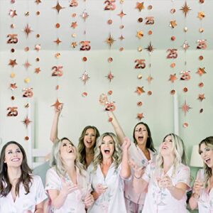 Rose Gold 25th Birthday Decorations Number 25 Circle Dot Twinkle Star Garland Metallic Hanging Streamer Bunting Banner Backdrop for Girls Twenty Five Year Old Birthday 25th Anniversary Party Supplies