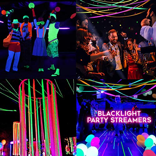 Glow in The Dark Party Decorations, 8pcs 1.75 inches Wide 100 feet Long Streamer Decorations Neon Crepe Paper UV Reactive Party Streamers Backdrop Decorations for Birthday Holiday Fiesta Party