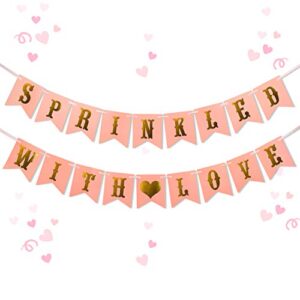sprinkled with love banner – glitter pink baby sprinkle decorations – girl baby shower decorations gender reveal party supplies