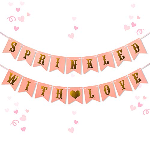 Sprinkled With Love Banner - Glitter Pink Baby Sprinkle Decorations - Girl Baby Shower Decorations Gender Reveal Party Supplies