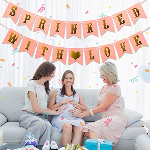 Sprinkled With Love Banner - Glitter Pink Baby Sprinkle Decorations - Girl Baby Shower Decorations Gender Reveal Party Supplies