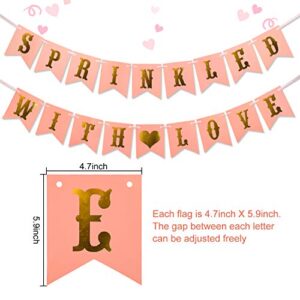 Sprinkled With Love Banner - Glitter Pink Baby Sprinkle Decorations - Girl Baby Shower Decorations Gender Reveal Party Supplies