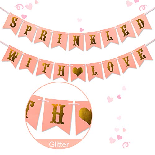 Sprinkled With Love Banner - Glitter Pink Baby Sprinkle Decorations - Girl Baby Shower Decorations Gender Reveal Party Supplies