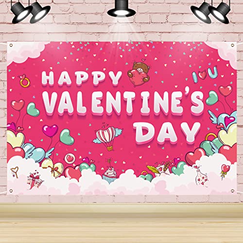 Valentine's Day Backdrop Banner Gatherfun Red Pink Love Heart Party Decorations Large Photography Background for Valentine's Day Party