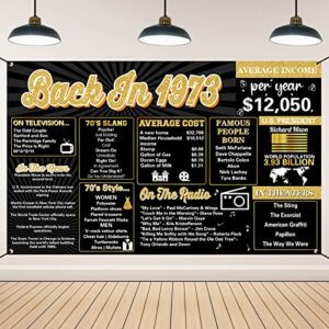 vlipoeasn 50th birthday decorations for men women, back in 1973 black gold backdrop banner wedding anniversary party decorations supplies, 50 years old vintage 1973 poster background