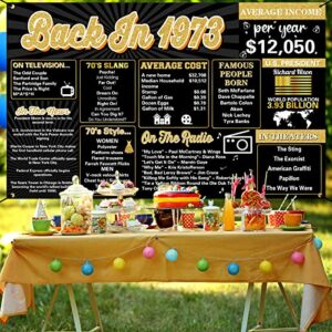 Vlipoeasn 50th Birthday Decorations for Men Women, Back in 1973 Black Gold Backdrop Banner Wedding Anniversary Party Decorations Supplies, 50 Years Old Vintage 1973 Poster Background