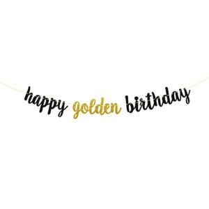 dill-dall happy golden birthday banner, golden birthday party decor, 5th, 21st, 24th, 25th, 28th, 30th, 50th 60th birthday decorations