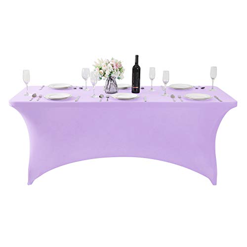 Supero Waterproof Spandex Table Cover for 6FT Table Universal Fitted Stretch Tablecloth for Party, Banquet, Wedding and Events-Lavender