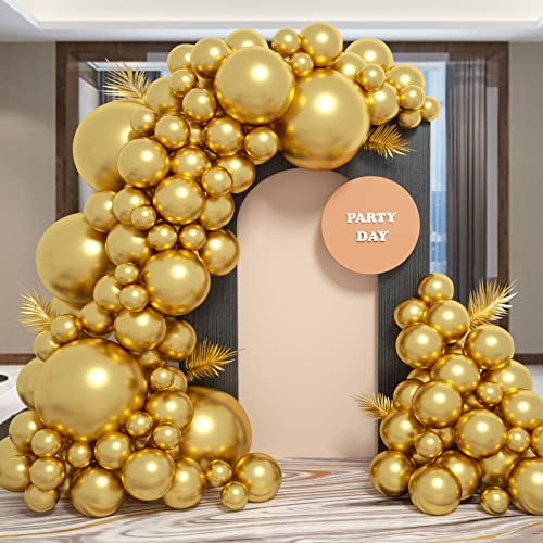 FREECHASE Gold Balloons 100pcs Different Size Pack 18/12/10/5 Inch Metallic Gold Garland Kit for Birthday Wedding Bridal Baby Shower Graduation Christmas Valentines Day Mothers Day Party Decorations