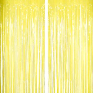 yellow tinsel foil fringe curtains decorations – you are my sunshine baby shower birthday party photo backdrops props decorations, 2pc