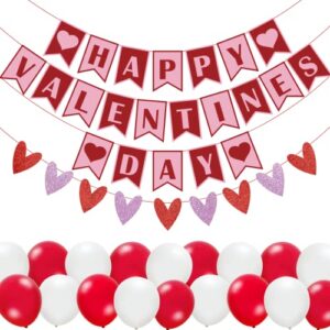 mz.ogm 40 pcs happy valentines day banner for valentines day party decorations with valentines day balloons and felt heart garland banner valentines day decorations for the home