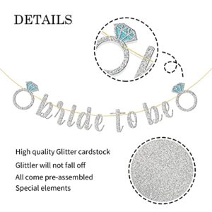 WeBenison Glitter Bride to Be Banner, Bride Shower Party Supplies, Engagement Bachelorette Wedding Party Decorations Silver