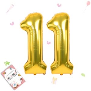 smlpuame 40 inch number balloon 0-9 gold large number 11 balloons,digital balloons for birthday party celebration decorations supplies, helium foil number balloons for wedding anniversary