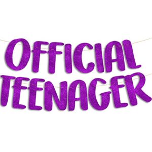 official teenager purple glitter banner – 13th birthday party decorations gifts and supplies