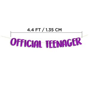 Official Teenager Purple Glitter Banner - 13th Birthday Party Decorations Gifts and Supplies