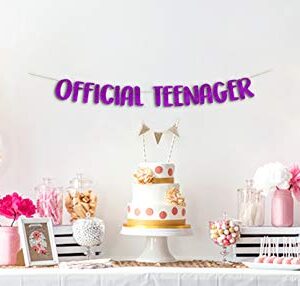 Official Teenager Purple Glitter Banner - 13th Birthday Party Decorations Gifts and Supplies