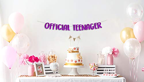 Official Teenager Purple Glitter Banner - 13th Birthday Party Decorations Gifts and Supplies