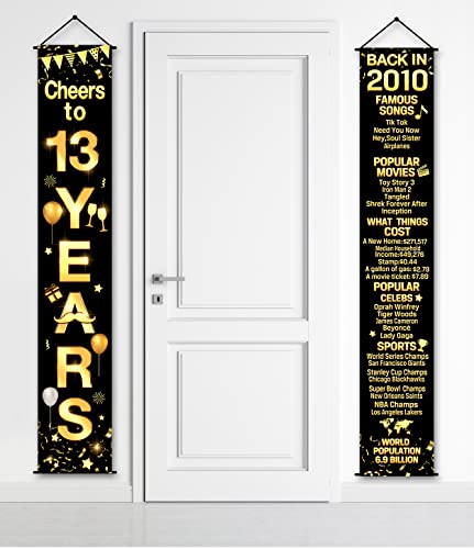 Thirteenth Birthday Decoration 2 Pieces 13th Birthday Party Decorations Cheers to Years Banner Party Decorations Welcome Porch Sign for Years Birthday Supplies (13th-2010)