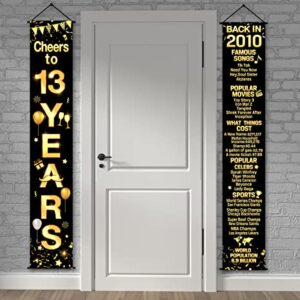 Thirteenth Birthday Decoration 2 Pieces 13th Birthday Party Decorations Cheers to Years Banner Party Decorations Welcome Porch Sign for Years Birthday Supplies (13th-2010)