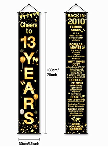 Thirteenth Birthday Decoration 2 Pieces 13th Birthday Party Decorations Cheers to Years Banner Party Decorations Welcome Porch Sign for Years Birthday Supplies (13th-2010)