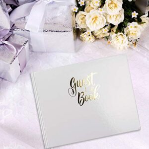 Samsill White Guest Book with Gold Foil - Guestbook Hardcover with Lines for Name, Address and Notes - 7" x 9" Wedding Guest Book / Registry Book - 120 Pages