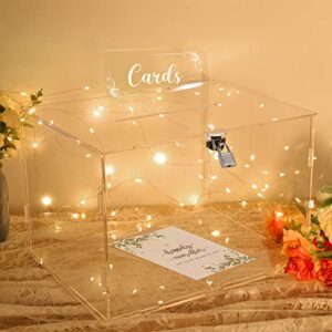 Fowecelt Clear Acrylic Wedding Card Box with Lock, Rustic Card Box for Wedding Reception Bridal Shower Birthday Baby Shower Graduation