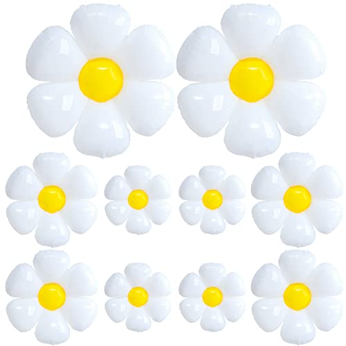 Palksky 10 Pcs Daisy Balloons, 40inch/ 30inch/ 15inch Huge White Flower Party Decorations for Birthday, Wedding, Daisy Party Decorations Supplies