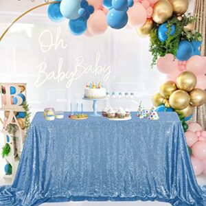 sequin table cloths 60×102 inches baby blue sparkly table cover for baby shower party boys birthday wedding cake table decorations
