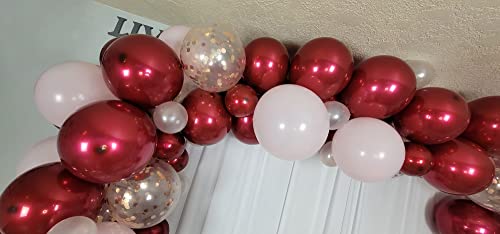 famzigo Burgundy balloon garland kit - 16.5 FT, rose gold, pink, metallic, white, clear with gold confetti, party decorations, wedding decoration, baby shower decor,100 glue dot pcs balloon arch