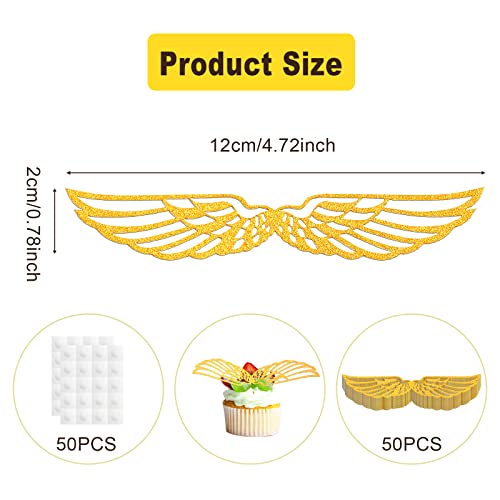 SAVITA 50pcs 4.72 inch Snitch Wings with 50pcs Glue Circles, Glitter Wizard Party Chocolate Decoration Hollowed Wings Party Supplies for Birthday Wedding Celebration Prom (Golden)