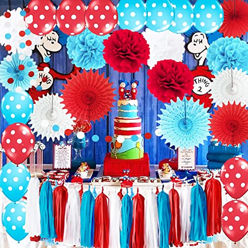 Dr Seuss Baby Shower Decorations/Dr Seuss Party Decorations Thing 1 Thing 2 Party Supplies Birthday Decorations Turquoise White Red Polka Dot Balloons/Thing One and Thing Two Birthday Decorations