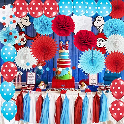 Dr Seuss Baby Shower Decorations/Dr Seuss Party Decorations Thing 1 Thing 2 Party Supplies Birthday Decorations Turquoise White Red Polka Dot Balloons/Thing One and Thing Two Birthday Decorations