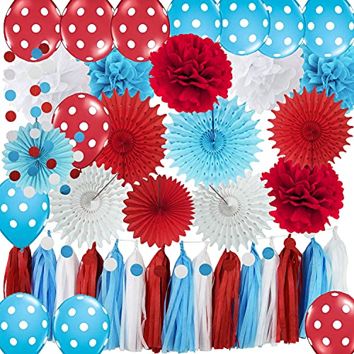 Dr Seuss Baby Shower Decorations/Dr Seuss Party Decorations Thing 1 Thing 2 Party Supplies Birthday Decorations Turquoise White Red Polka Dot Balloons/Thing One and Thing Two Birthday Decorations