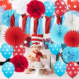 Dr Seuss Baby Shower Decorations/Dr Seuss Party Decorations Thing 1 Thing 2 Party Supplies Birthday Decorations Turquoise White Red Polka Dot Balloons/Thing One and Thing Two Birthday Decorations