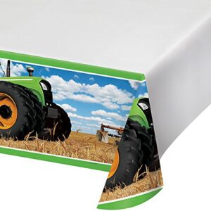 creative converting festive tractor time border print plastic tablecover, party décor, 54″ x 102″, multicolor, 1ct
