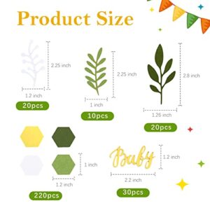 Ayfjovs Sage Green Baby Shower Confetti-300PCS Greenery Confetti Decor with Eucalyptus Scatter Hexagonal Style Table Decoration For Gender Reveal Classroom Nursery Party Decor
