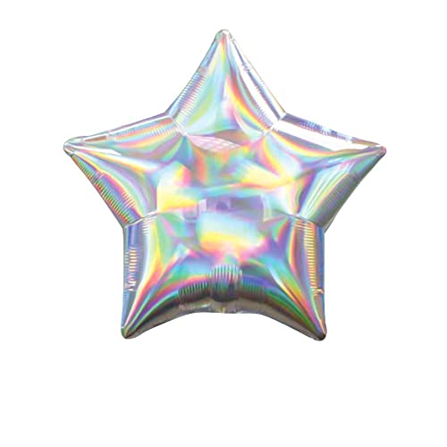 19" Iridescent silver Foil Balloon-6pcs(3Star, 2Heart, 1Round) DIY Birthday Party Supplies, Unicorn Birthday Party Decoration