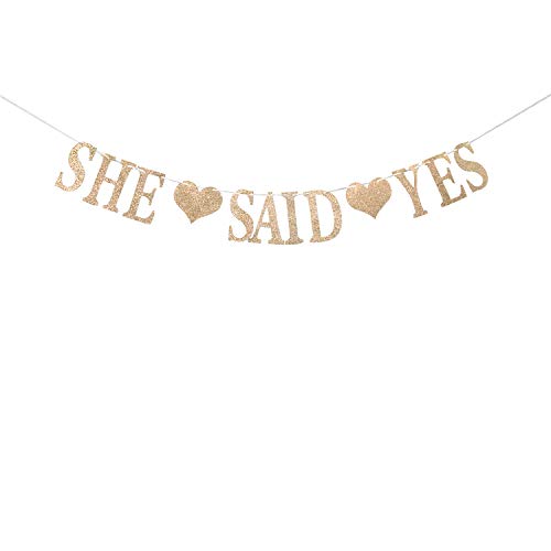 Champagne Gold Glittery She Said Yes Banner - Bridal Shower, Wedding, Engagement, Bachelorette Party Decorations Supplies